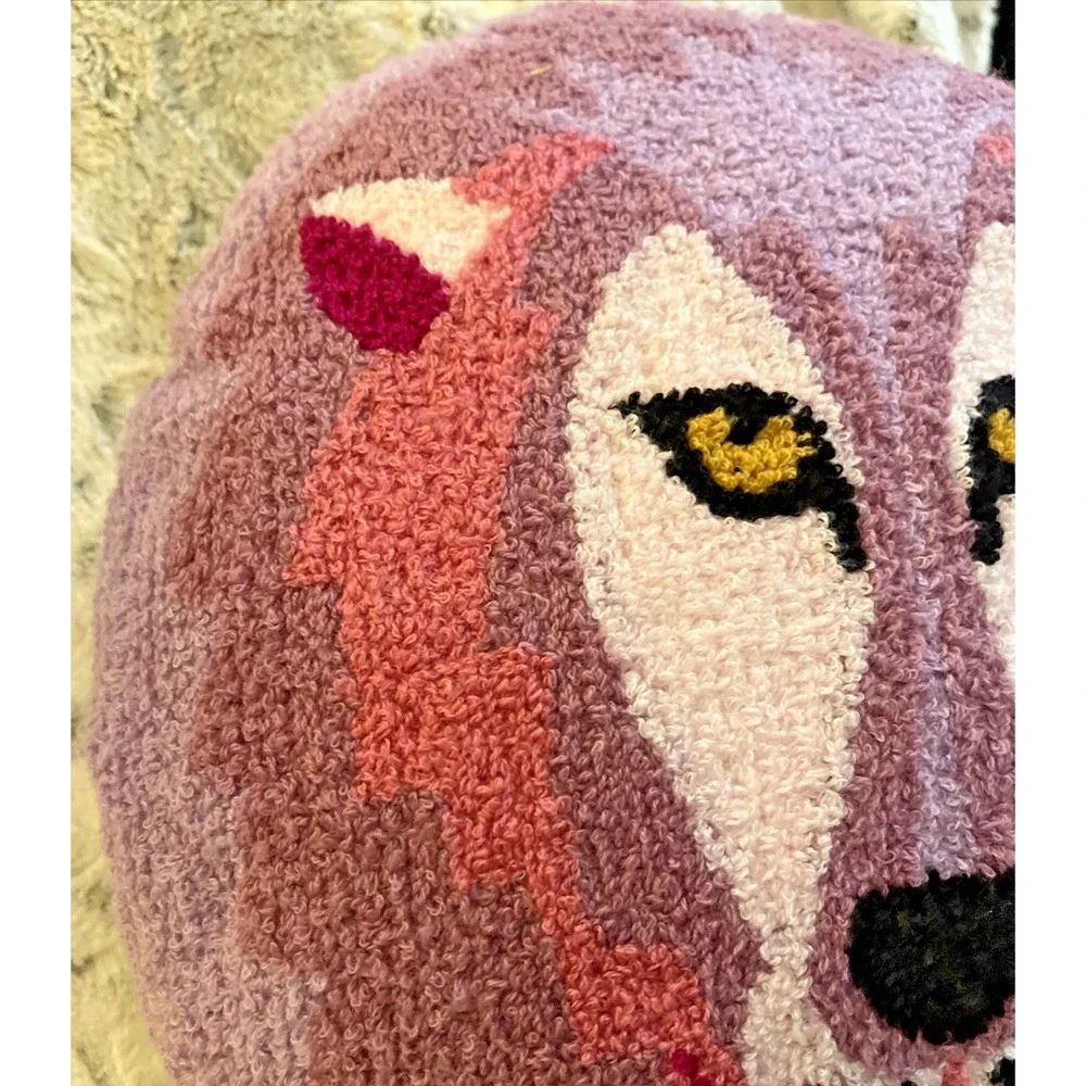 Room 2 Room Round Lion‎ Pillow Pink & Purple Face Embroidered 15x15
